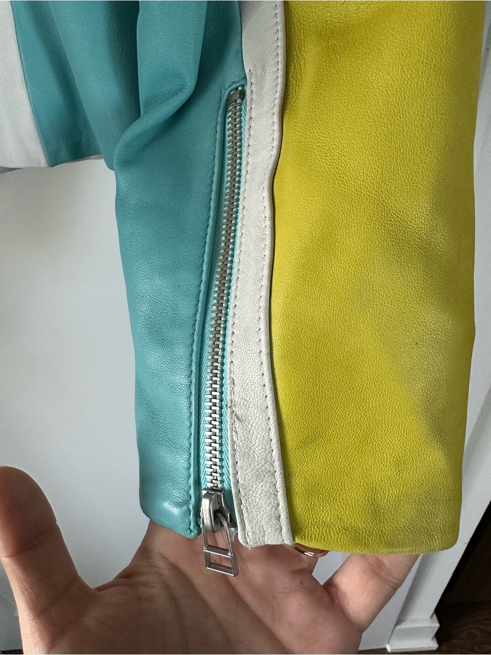 Danier Y2K Colorblock Leather Jacket - White, Teal & Lime - Picture 6 of 10